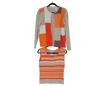 26 United States Sweaters Orange & Tan 2 Piece Cardigan Sweater Set Size…